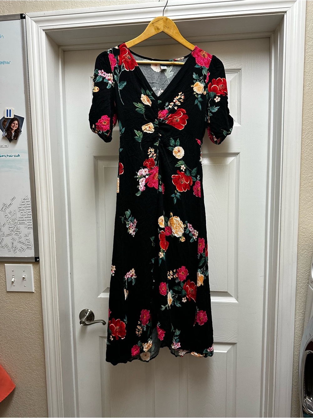 Old Navy Black Floral Twist-Front Midi Dress